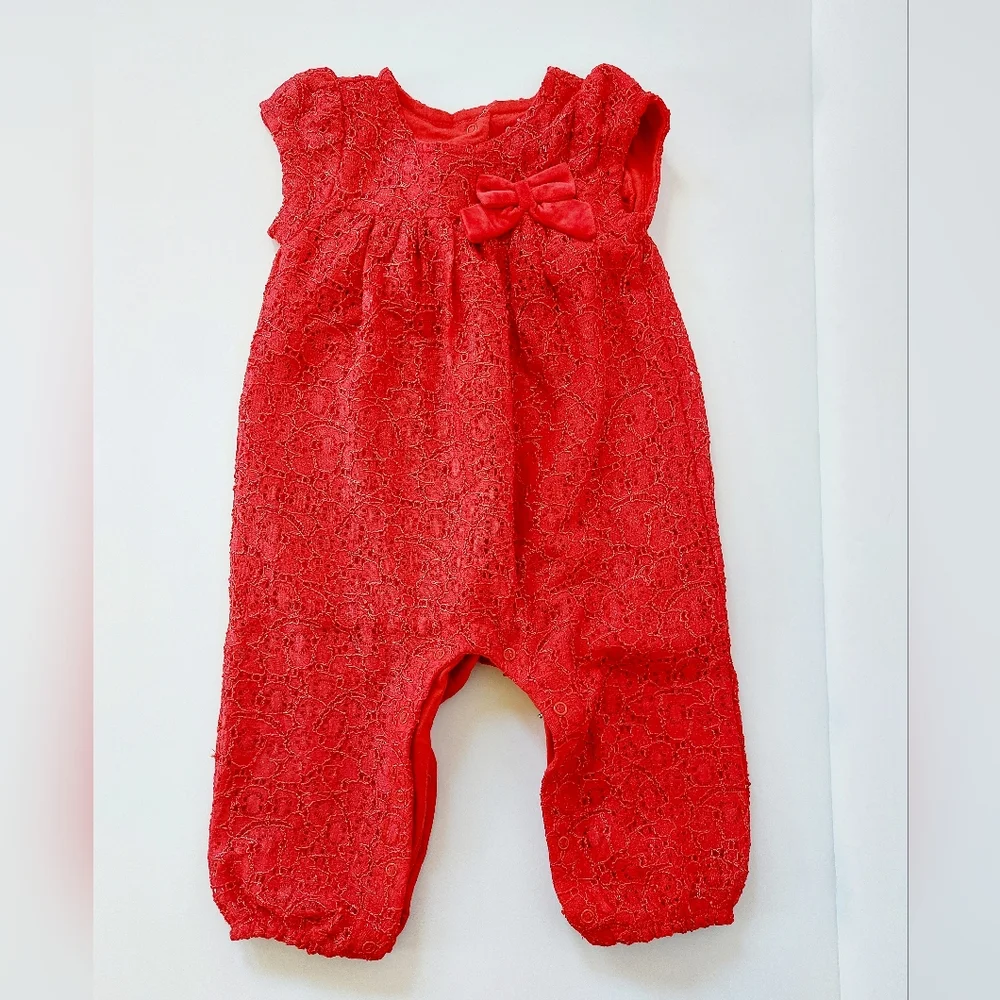 Red‎ Lace Jumpsuit with Bow size 12m Cat & Jack Wedding Church Special Occasion